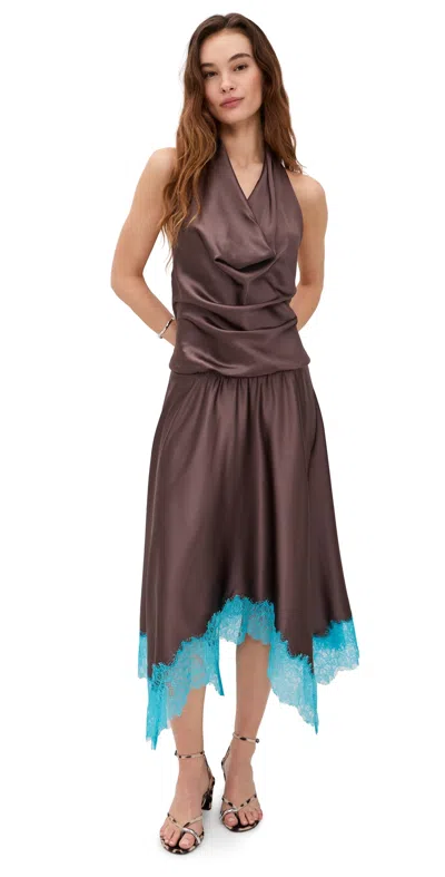 Staud Elira Silk Dress Mink/pool In Brown