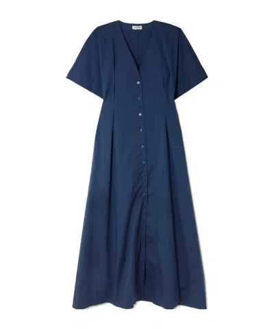 Staud Elle Cotton-blend Midi Dress In Blue