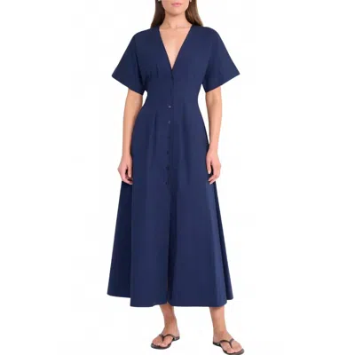Staud Elle Cotton-blend Midi Dress In Blue