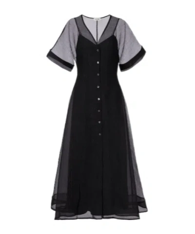 Staud Elle Organza Midi Dress In Black