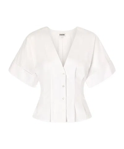 Staud Elle Pleated Shirt In White