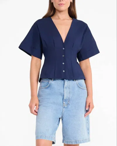 Staud Elle Short Sleeve Top In Navy In Blue