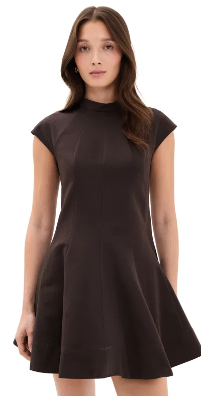 Staud Ellie Mock-neck Flared Mini Dress In Brown