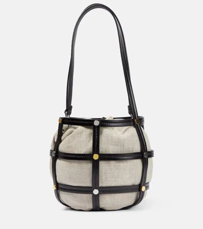 Staud Ellie Leather-trimmed Bucket Bag In Black