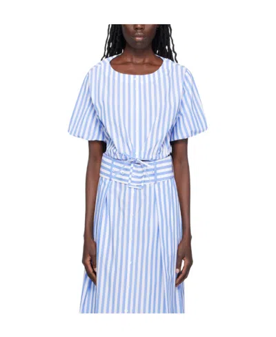 Staud Ellington Striped Cropped Top In Blue