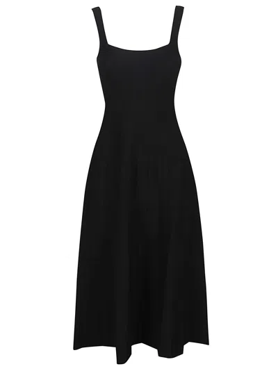 Staud Ellison A Line Square Neck Viscose Midi Dress In Black