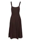 Staud Ellison Pleated Ribbed-knit Midi Dress In Brown
