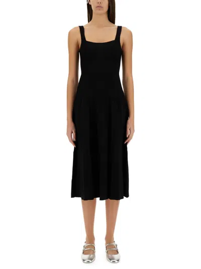 Staud Wells Pleated Cotton-blend Poplin Midi Dress In Black