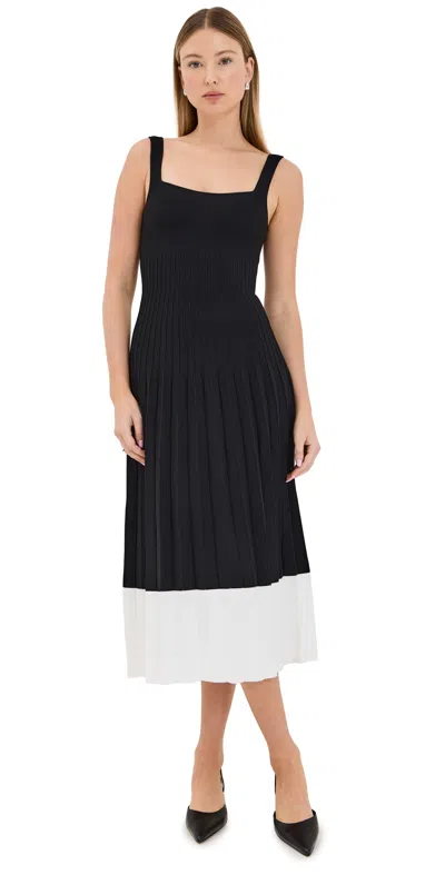 Staud Ellison Pleated Rib Midi Dress In Black