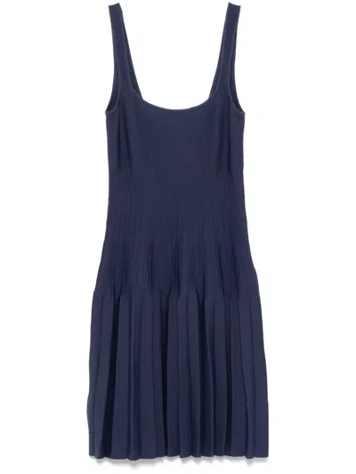 Staud Wells Pleated Striped Cotton-blend Poplin Midi Dress In Blue