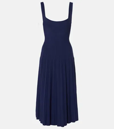 Staud Ellison Sunburst Pleated Sleeveless Midi Dress In Navy