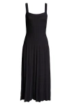 Staud Ellison Pleated Ribbed-knit Midi Dress In Black
