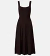 Staud Ellison Pleated Ribbed-knit Midi Dress In Brown