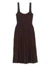 Staud Ellison Pleated-ribbed Midi Dress In Brown