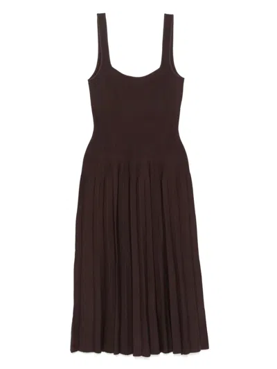 Staud Ellison Pleated-ribbed Midi Dress