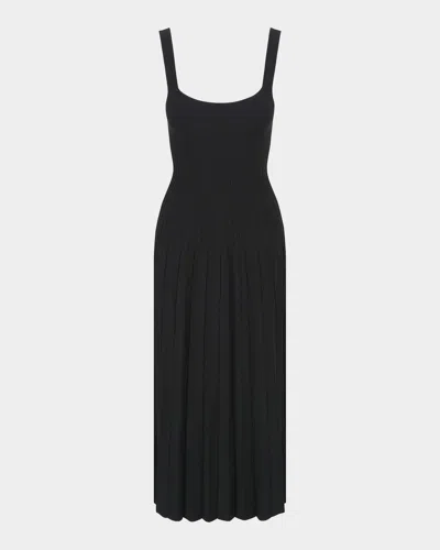 Staud Ellison Sunburst Pleated Sleeveless Midi Dress In Black