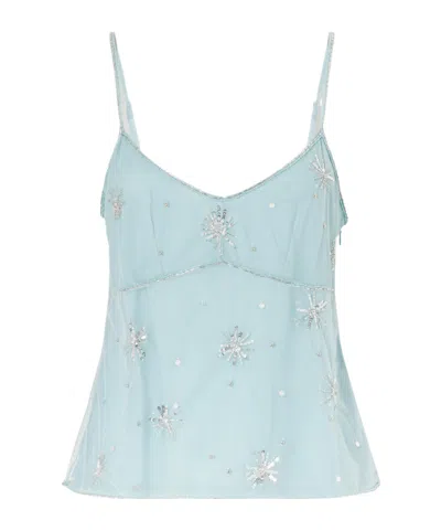 Staud Elsa Embellished Mesh Top In Blue