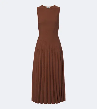 Staud Elyse Knitted Pleated Midi Dress In Brown