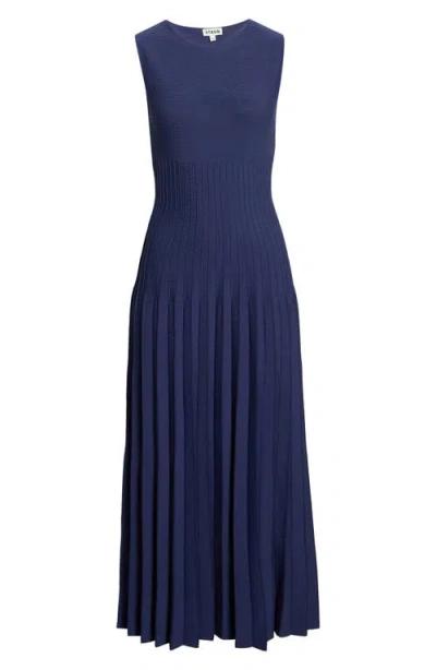 Staud Elyse Pleated Sleeveless Knit Maxi Dress In Blue