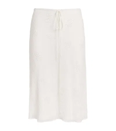 Staud Embellished Lucia Midi Skirt In White