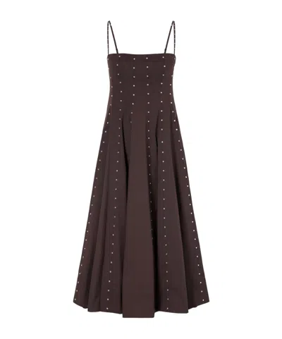 Staud Embellished Paneled Cotton-blend Poplin Midi Dress In Black