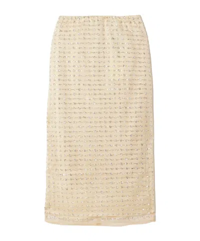 Staud Ciara Layered Embellished Tulle Midi Skirt In White