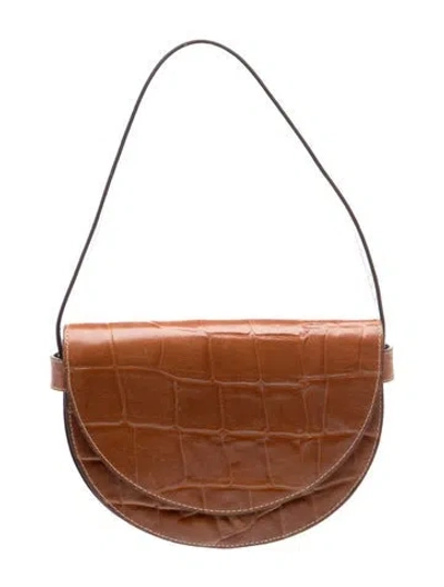 Pre-owned Staud Embossed Leather Amal In Brown