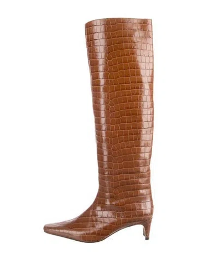 Pre-owned Staud Embossed Leather Animal Print Boots In Brown