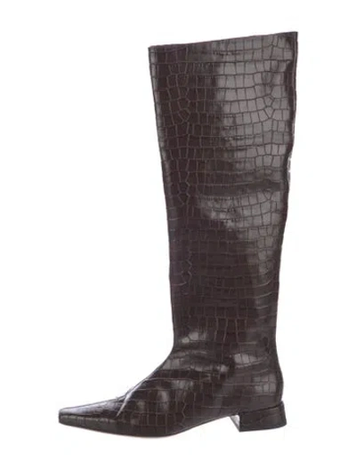 Pre-owned Staud Embossed Leather Animal Print Boots In Brown