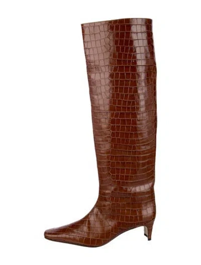 Pre-owned Staud Embossed Leather Animal Print Boots In Brown