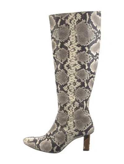 Pre-owned Staud Embossed Leather Animal Print Boots In Neutral