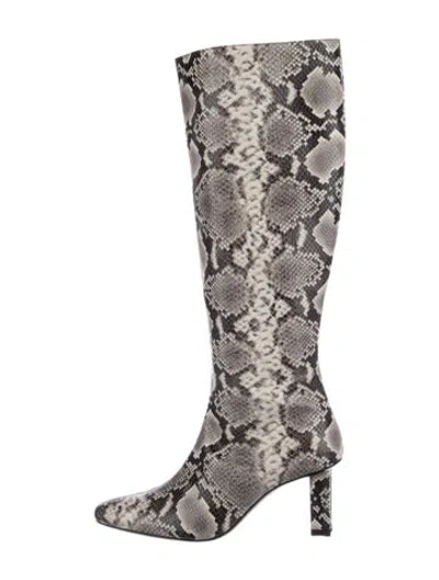 Pre-owned Staud Embossed Leather Animal Print Boots In Neutrals