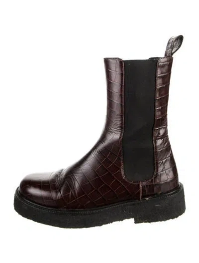 Pre-owned Staud Embossed Leather Animal Print Chelsea Boots In Brown