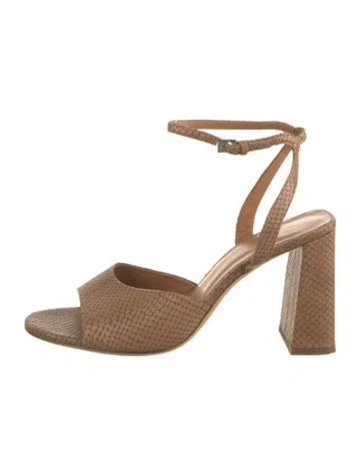 Pre-owned Staud Embossed Leather Animal Print Sandals In Brown