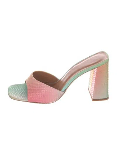 Pre-owned Staud Embossed Leather Animal Print Slides In Pink