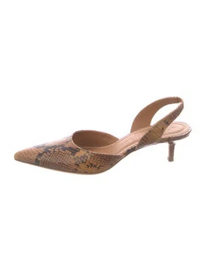 Pre-owned Staud Embossed Leather Animal Print Slingback Pumps In Brown