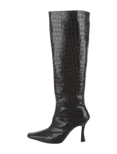 Pre-owned Staud Embossed Leather Boots In Black