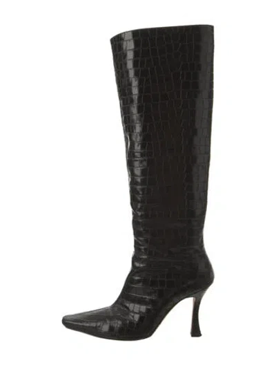 Pre-owned Staud Embossed Leather Boots In Black