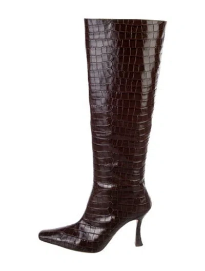 Pre-owned Staud Embossed Leather Boots In Brown