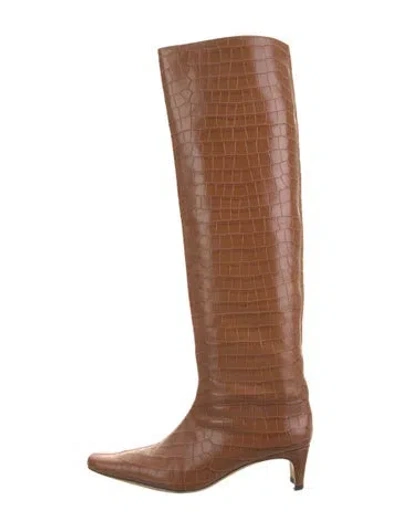 Pre-owned Staud Embossed Leather Boots In Brown