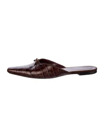Pre-owned Staud Embossed Leather Bow Accents Mules In Brown