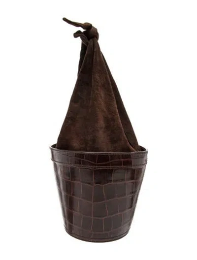 Pre-owned Staud Embossed Leather Bucket Bag In Brown