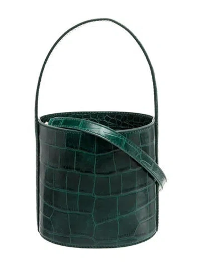 Pre-owned Staud Embossed Leather Bucket Bag In Green