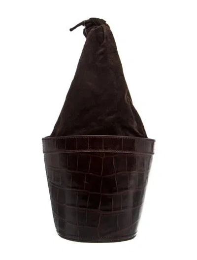Pre-owned Staud Embossed Leather Bucket Bag W/ Tags In Brown