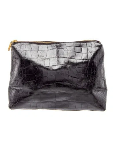 Pre-owned Staud Embossed Leather Clutch In Black