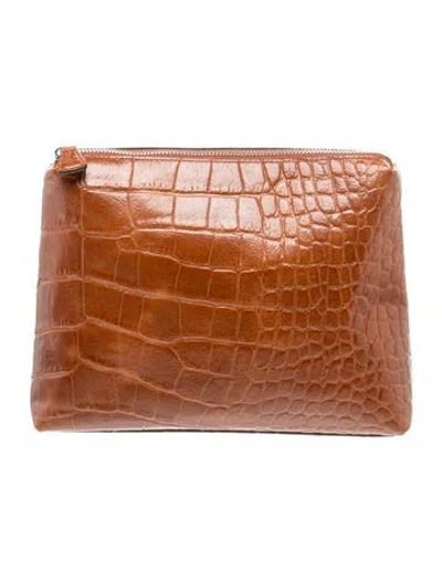 Pre-owned Staud Embossed Leather Clutch In Brown