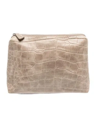 Pre-owned Staud Embossed Leather Clutch In Grey