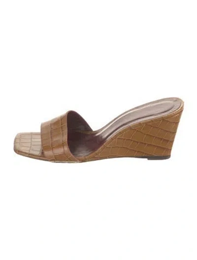 Pre-owned Staud Embossed Leather Mules In Brown