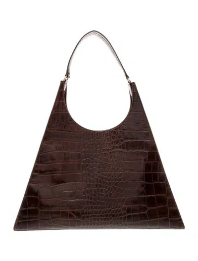 Pre-owned Staud Embossed Leather Rey Large In Brown