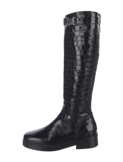 Pre-owned Staud Embossed Leather Riding Boots In Black